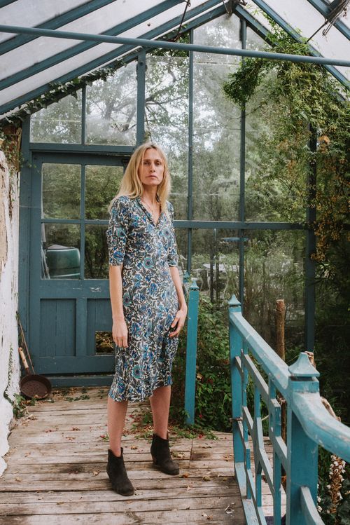 Blue Dahlia Silk Crepe de Chine Bombay Dress